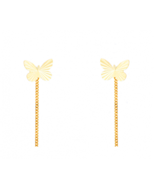 Cercei din aur galben lungi cu lantisor model fluturas 9 mm Cercei de aur lungi cu lant