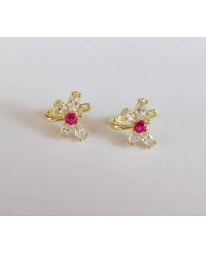 Cercei de aur 14K nou nascuti si copii Fluturasi roz rubin Cercei din aur