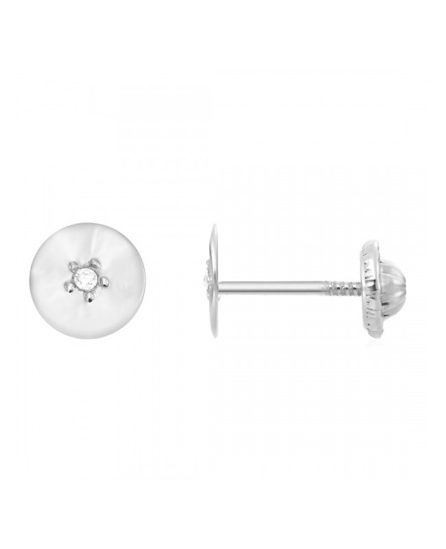 Cercei din aur alb 14k bebelusi copii Rotunzi 6 mm cu diamant Cercei din aur