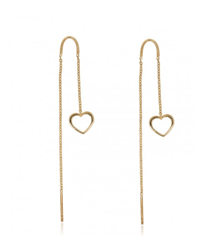 Cercei din aur galben 14K lungi Lantisor Inimioara dama fete Cercei din aur