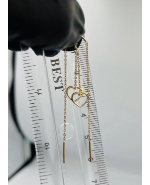 Cercei din aur galben 14K lungi Lantisor Inimioara dama fete Cercei din aur