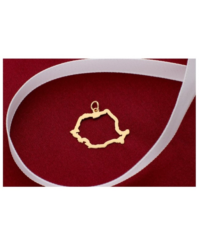 Martisor din aur galben 14K Harta Romaniei cu snur rosu Acasa