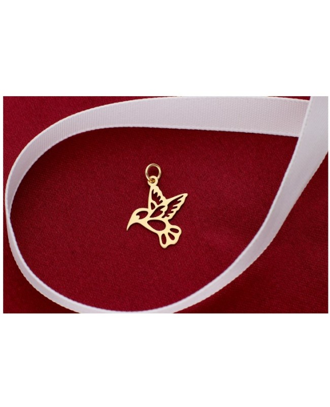 Martisor medalion din aur galben 14K Colibri cu snur rosu Acasa