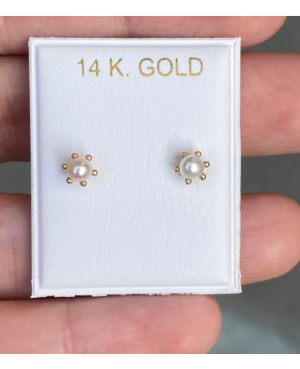 Cercei de aur galben 14K copii bebelusi fete Perlute 4 mm Cercei din aur