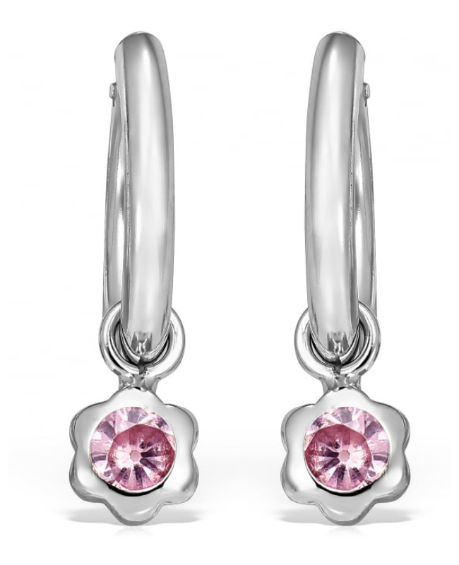 Cercei de aur alb 14K nou nascuti bebelusi Tortite cu piatra roz detasabila 10 mm Cercei din aur