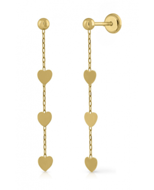 Cercei din aur 9K lungi Lantisor Inimi copii fete femei Cercei din aur