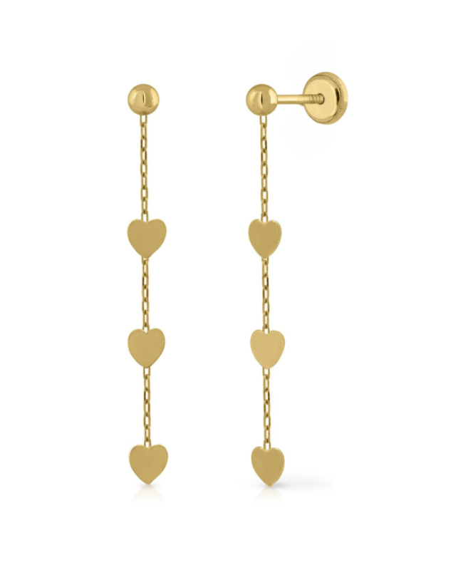 Cercei din aur 9K lungi Lantisor Inimi copii fete femei Cercei din aur