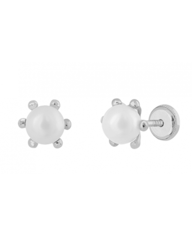 Cercei aur alb 9K fete femei Perlute cu gherute 7mm Cercei din aur