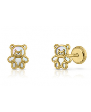 Cercei din aur galben 14k copii fetite Ursuleti sidef Cercei din aur