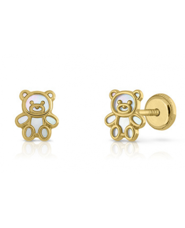 Cercei din aur galben 14k copii fetite Ursuleti sidef Cercei din aur