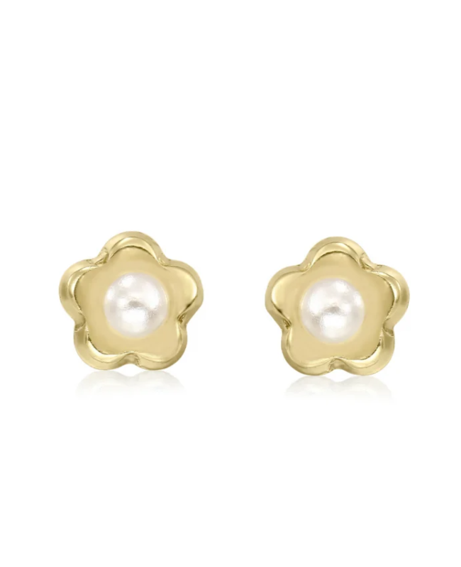 Cercei din aur galben 18K copii bebelusi fete Perlute 4 mm Cercei din aur